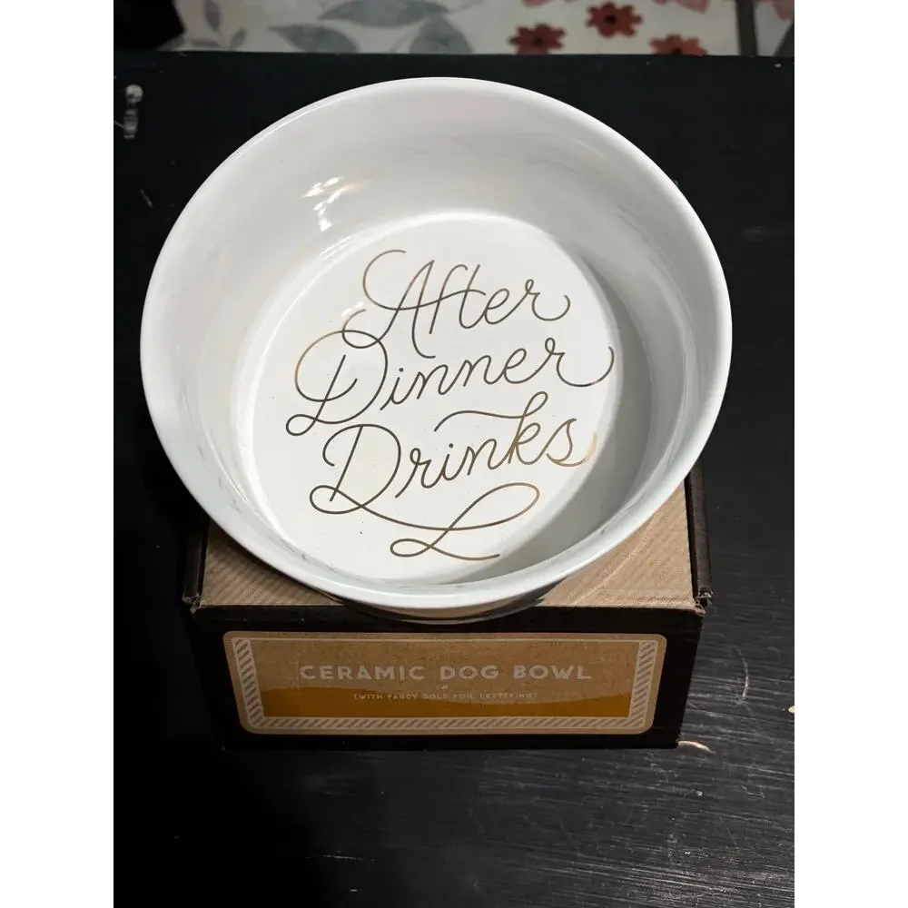 Brass Monkey After Dinner Drinks Ceramic Dog Bowl 40 oz Gold Foil NIB